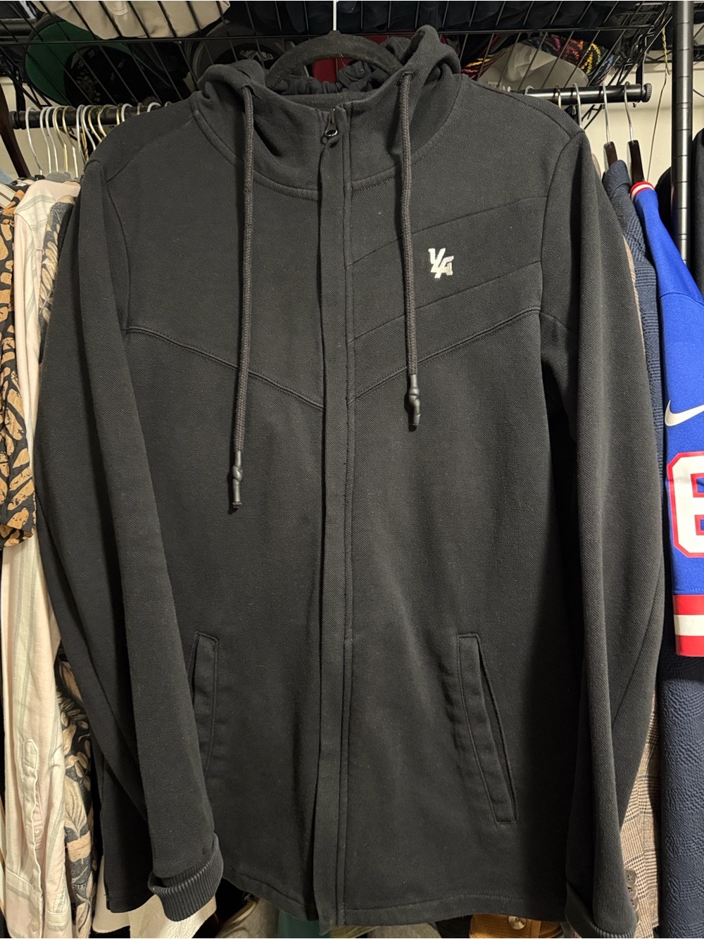 YoungLA Black Full-Zip Hooded Sweater with Chest Logo